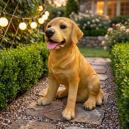 Labrador resin statue, weather-resistant dog figurine, an outdoor garden ornament suitable for display in yards, on lawns, and indoors.