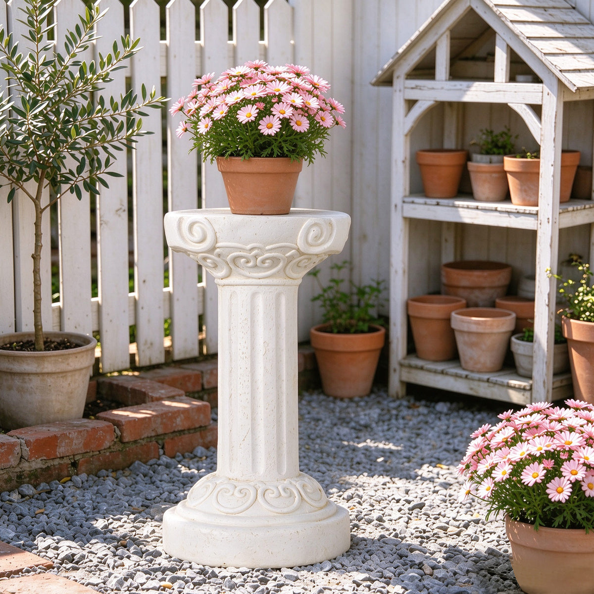 20.08' Sculptures Garden Statues, Large Roman Column Pedestal Cylinder Style, Magnesium Oxide Stone Composite Outdoor Garden Plant Stand Decor for Yard Patio Wedding, Ideal Home & Backyard Decoration