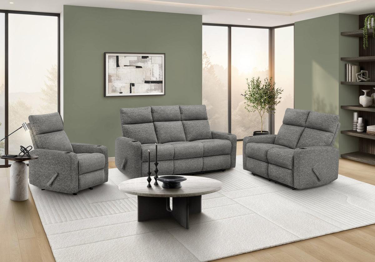 Reclining Sofa, 70" Wide, 3 Seater, Manual Recliner, Dark Grey Fabric, Contemporary