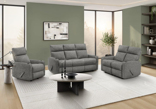Reclining Sofa, 70" Wide, 3 Seater, Manual Recliner, Dark Grey Fabric, Contemporary