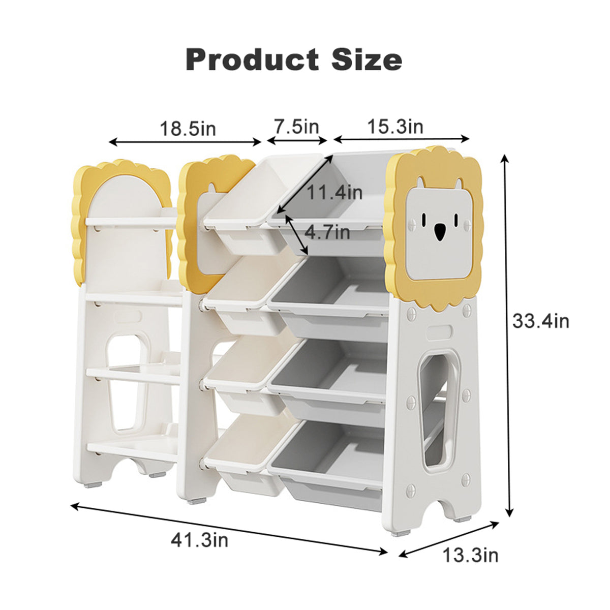 Kids Bookshelf and Toy Storage, 4-Tier Toy Organizers W/8 Removable Storage Bins, Kids Toy Storage Organizer for Study Room, Bedroom, Kids Room, Classroom, Nursery