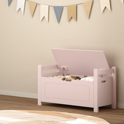 Kids Toy Box Chest for Boys Girls, Large Storage Cabinet with Cushion Seat Bench/ Flip-Top Lid/ Safety Hinge, Toy Storage Organizer Trunk for Nursery, Playroom (Pink)