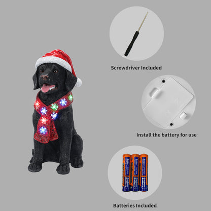 Lighted Christmas Golden Retriever Dog Statue, Santa Hat Puppy Figurine with LED Scarf