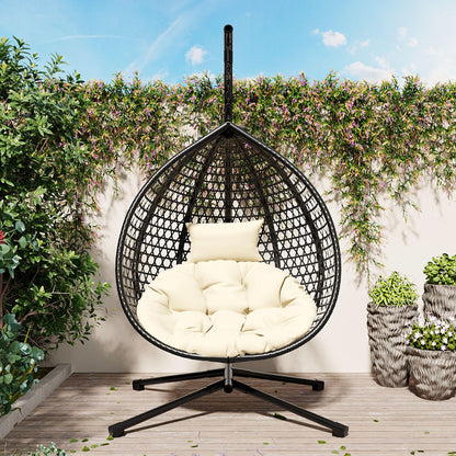 U_STYLE Sturdy Hammock Chair with Stand, Durable Hanging Egg Chair with Rattan Weaving ,Comfortable Indoor Outdoor Swing  chairs with Soft Removable Cushion,Suitable for Balcony, Bedroom,or Garden
