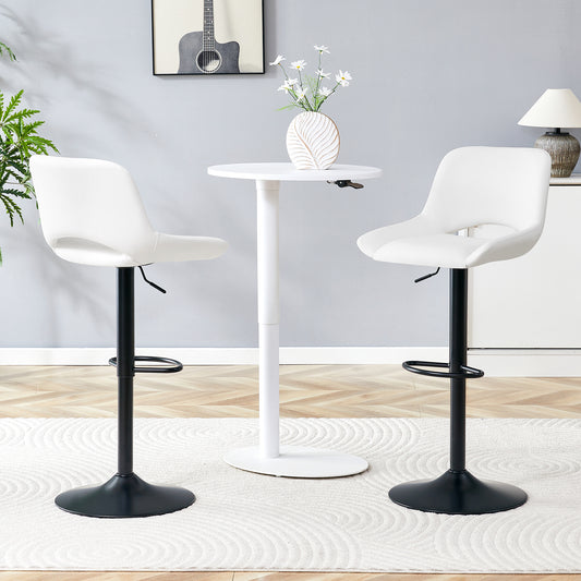 Modern Swivel Adjustable Bar Stools Set - 2 Pack, White PU Material, with Footrest, Holds Up to 250 lbs, Suitable for Home Bars and Kitchen Islands