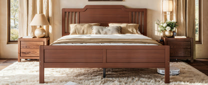 Queen Size Platform Bed with Tall Headboard, Solid Bamboo-made Bed Frame with Support Slats, Queen Bed Frame for Bedroom, Guest Rooms, Warm Brown