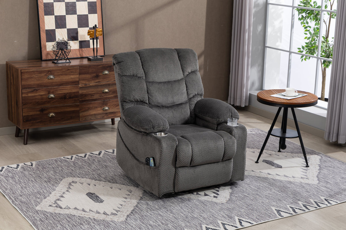 Ultra wide electric lounge chair with hot massage heating and auxiliary standing function - velvet rotating lounge chair for living room, bedroom, and office use