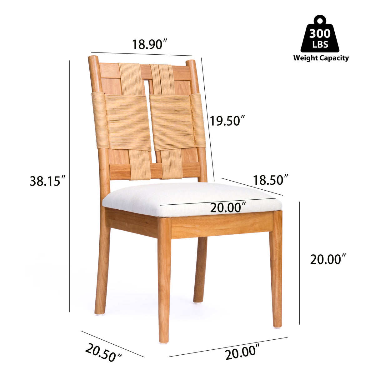 Natural Wood Round Extendable Dining Table Set of 7, 6pcs Rope Woven Back Dining Chairs with Upholstered seats, Natural Oak Finish Dinner Table Set for Kitchen Dining Room