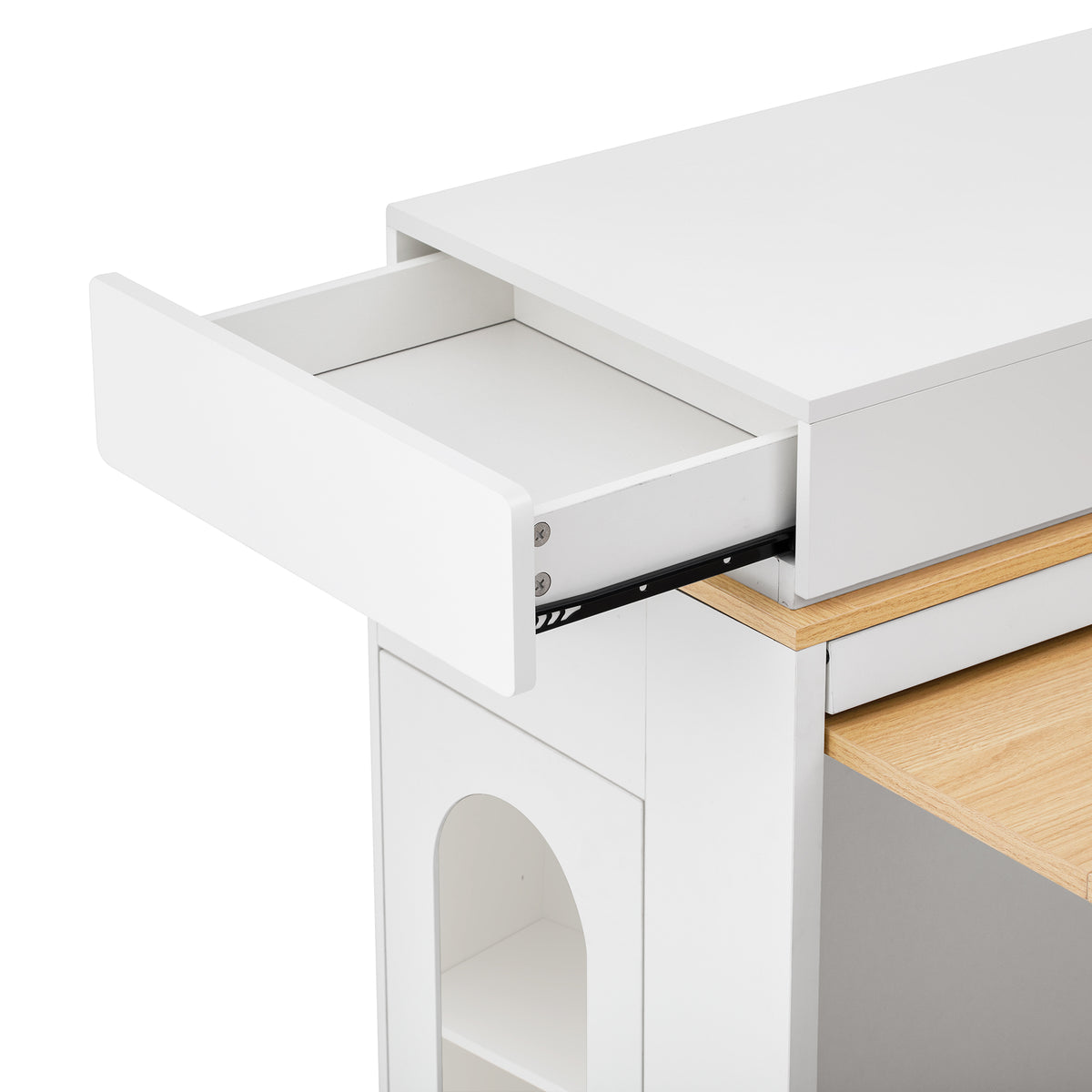[VIDEO] TREXM Extendable Dining Table with Folding Tabletop, Bar Table with Drawers and Power Outlet, Kitchen Island with Wheels and Hooks, Sideboard for Kitchen and Dining Room (Creamy White+Natural)