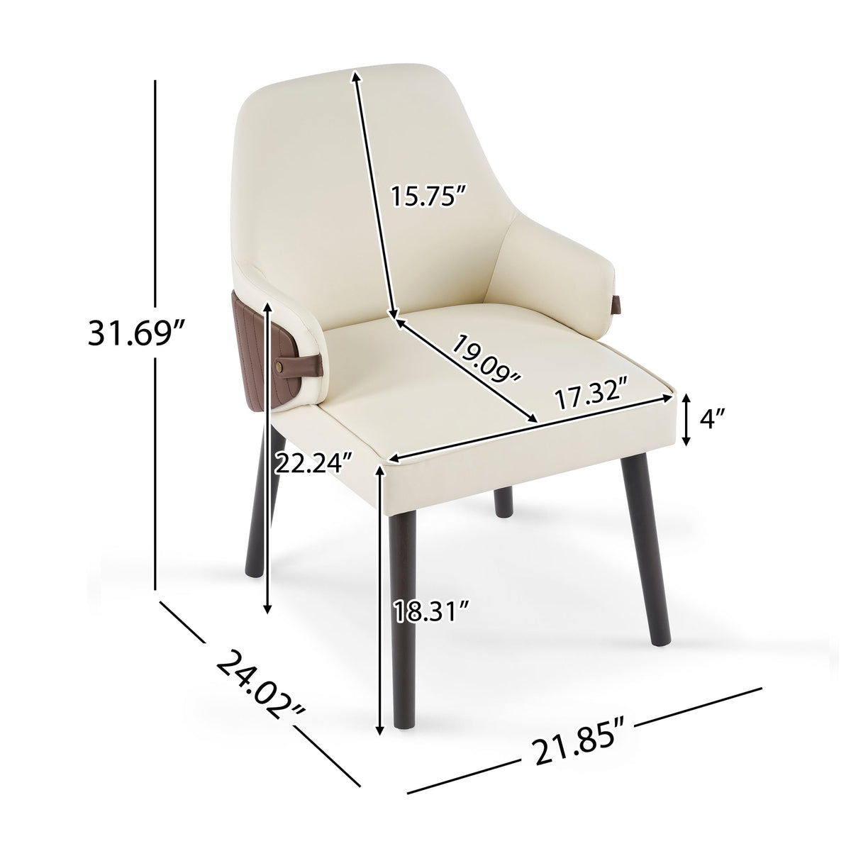 Indoor Dining Chair Set of 2, Beige & Brown Two-Tone Fabric Armchair with Sturdy Frame, Modern Accent Chair for Dining Room/Living Area, 300lbs