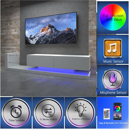 [New Update] LED TV Stand for 55 65 75 Inch TV, Modern Entertainment Center Equipped with Power Outlet, 50 60 70 Inch TV Console for Homes & Apartments, White
