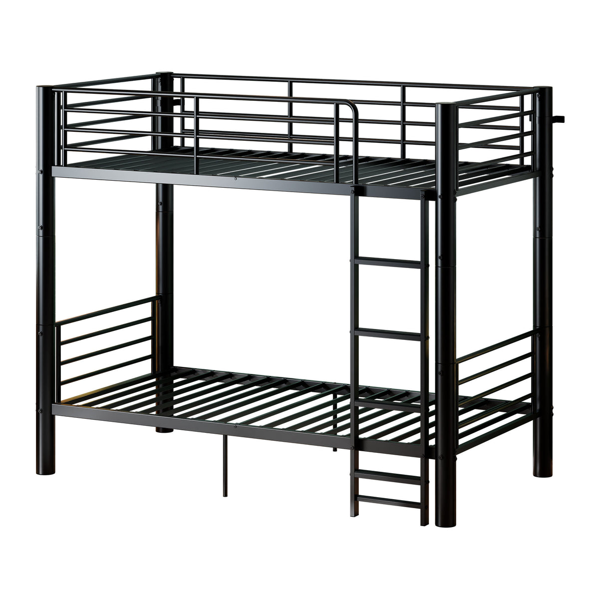 Metal Twin Over Twin Bunk Bed, Convertible into 2 Separate Twin Beds, 13.78" Full-Length Guardrails, Extra-Wide Ladder, Anti-Tip Brackets, Black Bunk Bed Frame for Kids, Teens & Adults