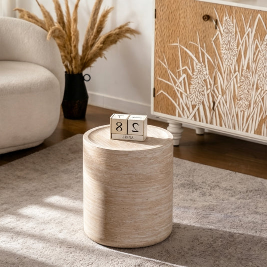 Round End Table with Mars Pattern for Living Room, Modern Drum Circle Side Table for Small Spaces, Nightstand Sofa Table for Bedroom, No Need Assembly (Mars Pattern)