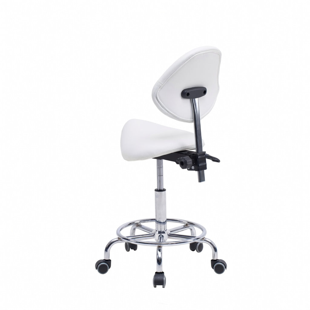 Saddle Stool Chair with Backrest Swivel Hydraulic Ergonomic Tilt Seat Chair with Wheels Footrest for Medical Hospital Clinic Dental-WHITE