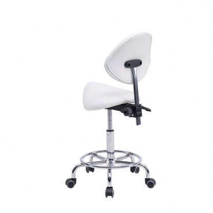 Saddle Stool Chair with Backrest Swivel Hydraulic Ergonomic Tilt Seat Chair with Wheels Footrest for Medical Hospital Clinic Dental-WHITE