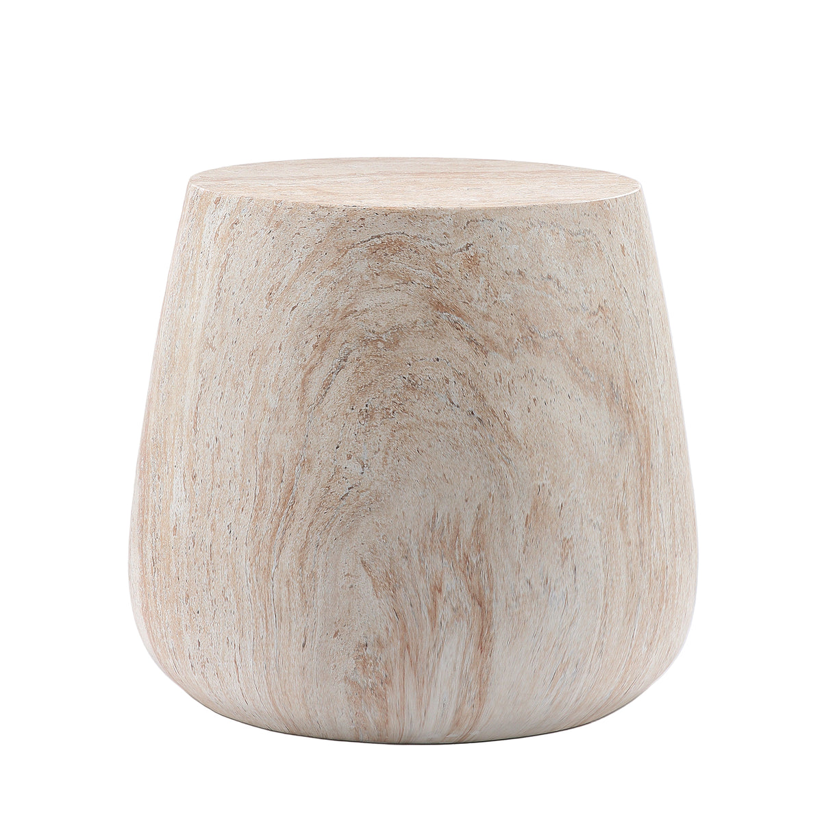 Drum Shaped Accent Coffee Table, MgO Faux Travertine Round Coffee Table, Indoor & Outdoor Decorative Table for Living Room Patio Yard, Top Dia 14.57" x Bottom Dia 18.90" x H 16.54"