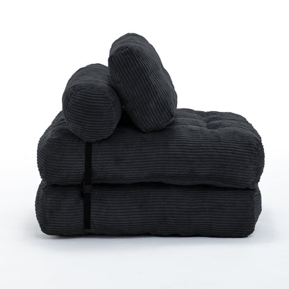 Folding Sofa Bed, Convertible Sleeper Chair with Pillow Foldable Mattress with Back Support, Portable Fold Out Chair Bed Comfy Floor Sofa Lounge for Living Room Bedroom, Black , Single
