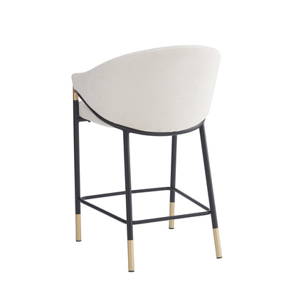 26" Seat Height, Modern Counter Stool with Curved Armrests & Gold Accents - Soft Beige Fabric, Black Metal Frame, Set of 2