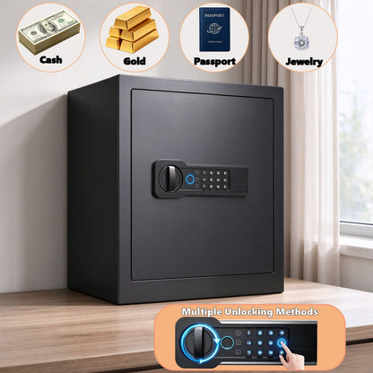 Steel Safe Security Cabinet, Fingerprint & Digital Password Unlock, with Alarm & Silent Mode, for Home, Hotel, Office, Supermarket Use, Black
