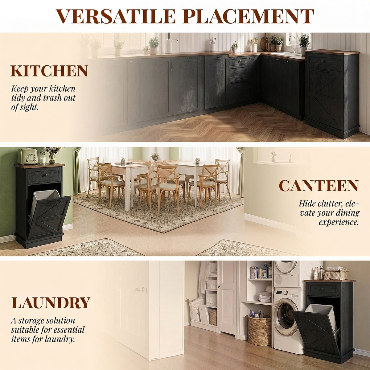 Tilt Out Trash Can Cabinet, 10-Gallon Farmhouse Hidden Garbage Cabinet with Drawer, Dog Proof Wooden Trash Storage Cabinet for Kitchen, Laundry, Living Room, Office