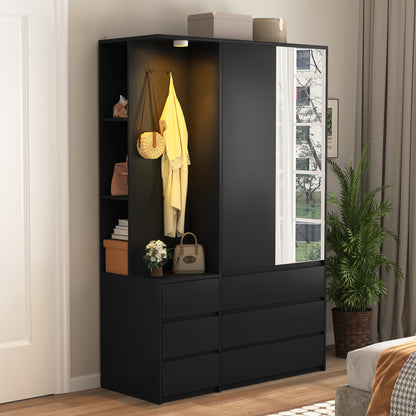 Wardrobe Closet 71.7" H, Bedroom Wooden Wardrobe with 2 Doors 6 Drawers – Black