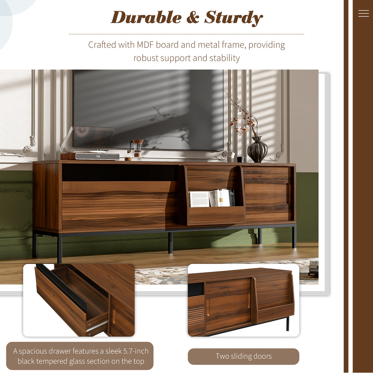 U-Can 70.8'' Modern TV Stand for TVs up to 75 Inches, Entertainment Center with Storage Space, Sliding Doors, Adjustable Shelves and Metal Frame, Mid Century Modern Media TV Console Table for Living R