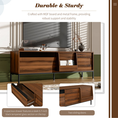 U-Can 70.8'' Modern TV Stand for TVs up to 75 Inches, Entertainment Center with Storage Space, Sliding Doors, Adjustable Shelves and Metal Frame, Mid Century Modern Media TV Console Table for Living R