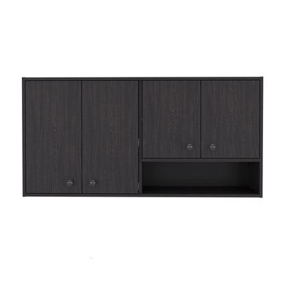 Napoleon Wall-Mounted Kitchen Cabinet with 4 Door Closed Storage Cabinets, Interior Shelves and Open Small Storage Space