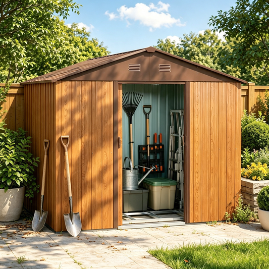 8ft x 6ft Outdoor Metal Storage Shed with Metal foundation,Coffee(W540P175672)