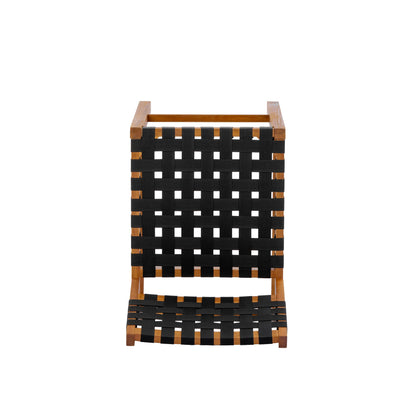 30.5 Inch Seat Height Outdoor Acacia Solid Wood Patio Side Chair, Black Pe Woven Rope, Breathable and Comfortable,Indoor & Outdoor Use,Teak Finish+Black Rope(set of 2)