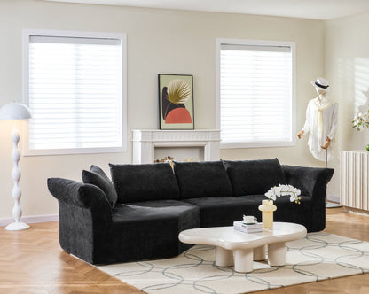 Modern Minimalist Modular Sectional Sofa, Left Arm, Wide Armrests & Throw Pillows, Elegant Curved Corner Sofa for Living Room & Bedroom-Black