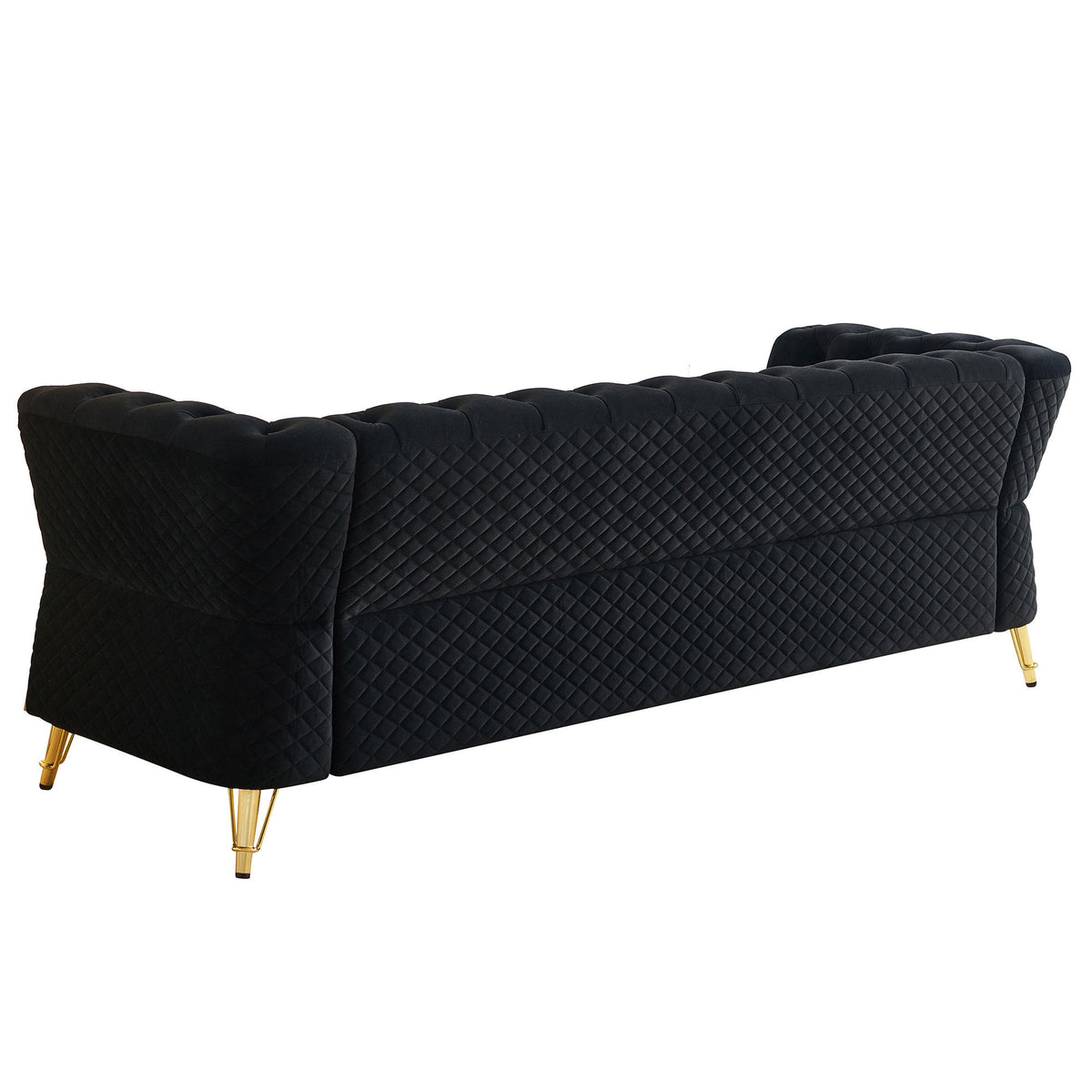 Modern Tufted Velvet Sofa 87.4 inch for Living Room Black Color