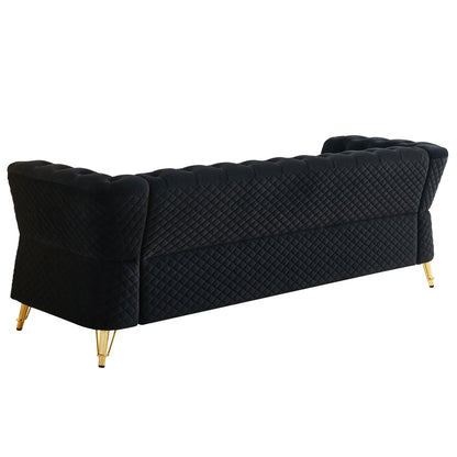Modern Tufted Velvet Sofa 87.4 inch for Living Room Black Color