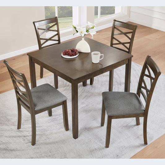 Elegant 5-piece Wooden Dining Table Set with 4 Chairs, Dining Table Set for 4 People, Modern 4 Person Dining Table Set, Walnut – Model W1998S00076