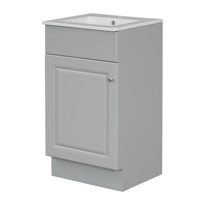 [Video] 18" Bathroom Vanity with Sink, Vanity Cabinet with Door Shelf and Adjustable Shelf, Grey