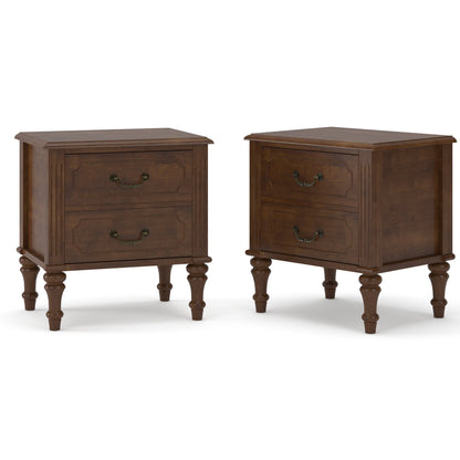 Farmhouse Nightstand with 2 Drawer, Traditional Wood Bedside Table, Wood Storage End Table with 4 Solid Wood Feet, Metal Handle, Traditional wood-on-wood drawer glides, Easy Assembly, Walnut,2-Piece