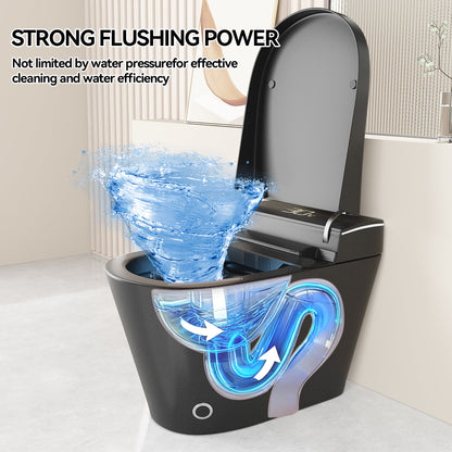 Smart Bidet Toilet with Auto Open/Close Seat, Warm Water Wash, Heated Seat, and Dryer in Black Ceramic, One-Piece Design