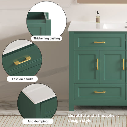 48" Green Bathroom Vanity with Resin sink Combo, Abundant Storage Cabinet -4 Soft close doors and 4 drawers