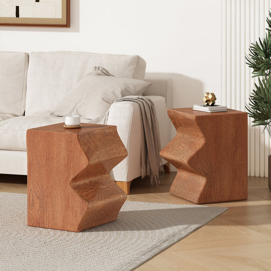 MGO Side Table, Set of 2 Rectangular Outdoor Side Tables, Decorative Garden Stools for Indoor Outdoor, Accent Table,Patio Side Table,Nesting End Table,Faux Wood Natural Color
