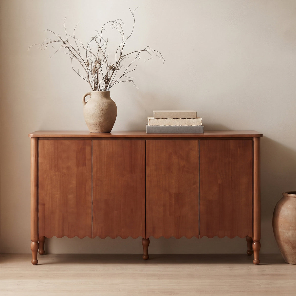 59' Rustic Sideboard Buffet Cabinet Credenza with 4 Doors & 2 Shelves,Farmhouse Wood Accent Storage Cabinets Console Table with  & Solid Wood Legs, Brown