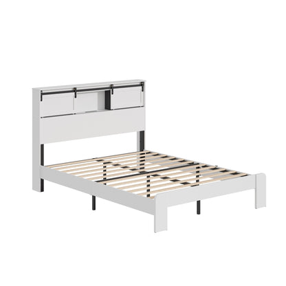 King size bed, metal bed frame with charging station, no need for box spring, (white), no noise, easy to assemble.