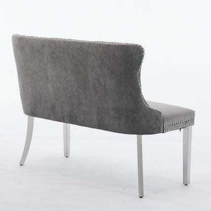 Velvet Double Dining Loveseat Bench, Kitchen & Dining Seating, 2-Seat Tufted Bench w/Handmade Buttons, Wing Back