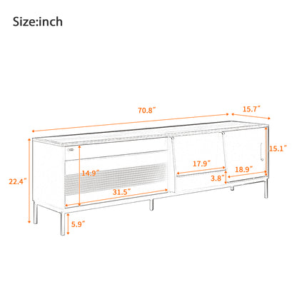 U-Can 70.8'' Modern TV Stand for TVs up to 75 Inches, Entertainment Center with Storage Space, Sliding Doors, Adjustable Shelves and Metal Frame, Mid Century Modern Media TV Console Table for Living R