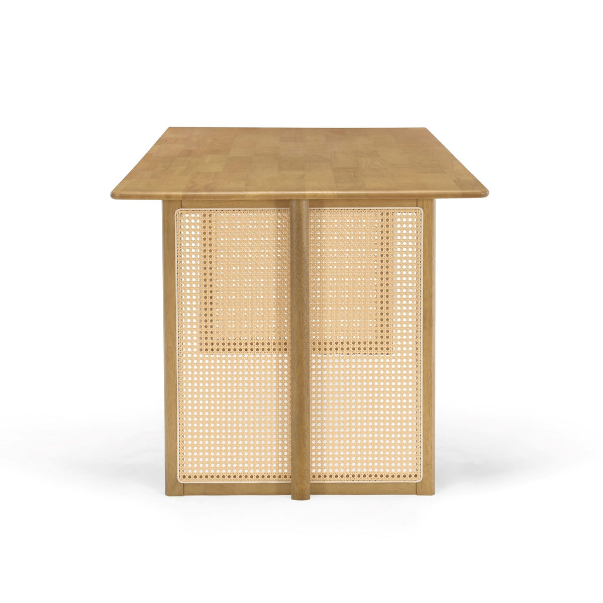 Natural Rubber Wood Dining Table with Natural Plastic Rattan Accents – 70.87''L Indoor Kitchen Table, 800 lbs Capacity