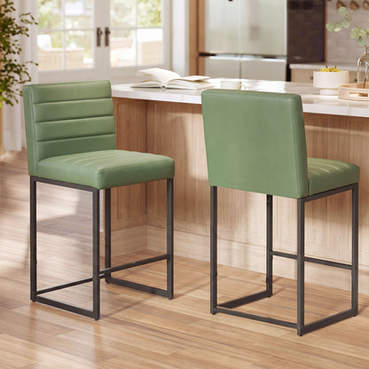 25.6 Inch Counter Height Bar Stools Set of 2 with PU Cushion and Back Modern Bar Chairs for Kitchen Island Counter with Metal Leg for Restaurant Dining Room Office, Green and Black.W2920P462102
