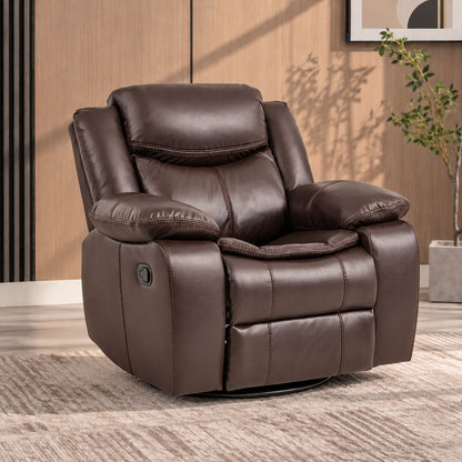 Faux Leather Swivel Recliner Chair, Manual Reclining Armchair with 360° Swivel Base, Padded Backrest & Armrests