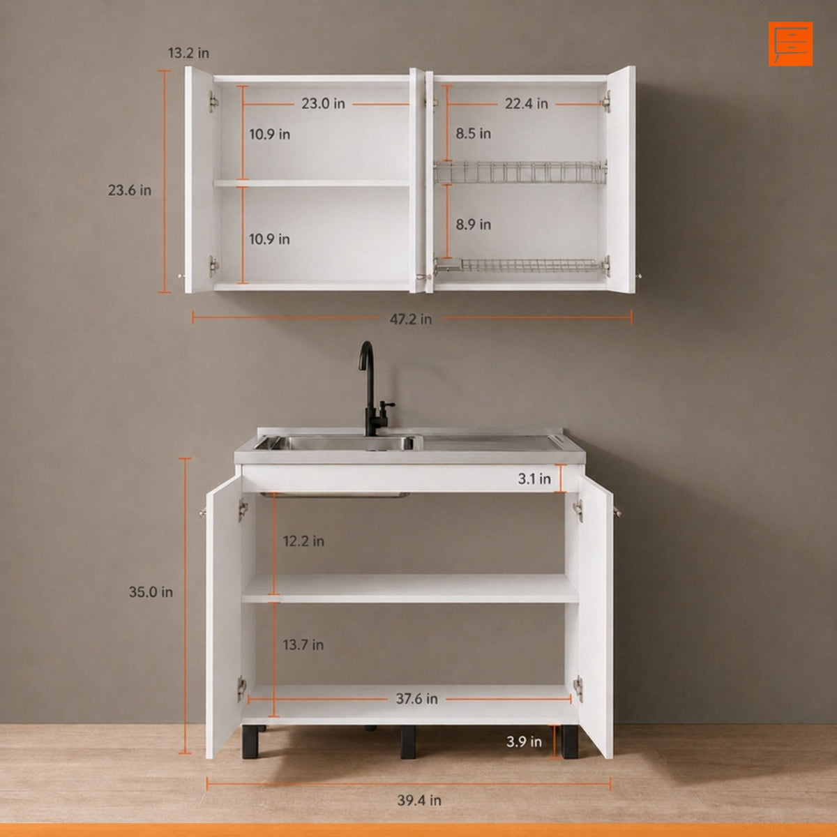 White 2-Piece Kitchen Sink Cabinet Set