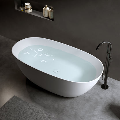 65'' Freestanding Bathtub Resin Stone Soaking Bathtub Solid Surface Modern Tubs with Overflow and Pop-up Drain in White