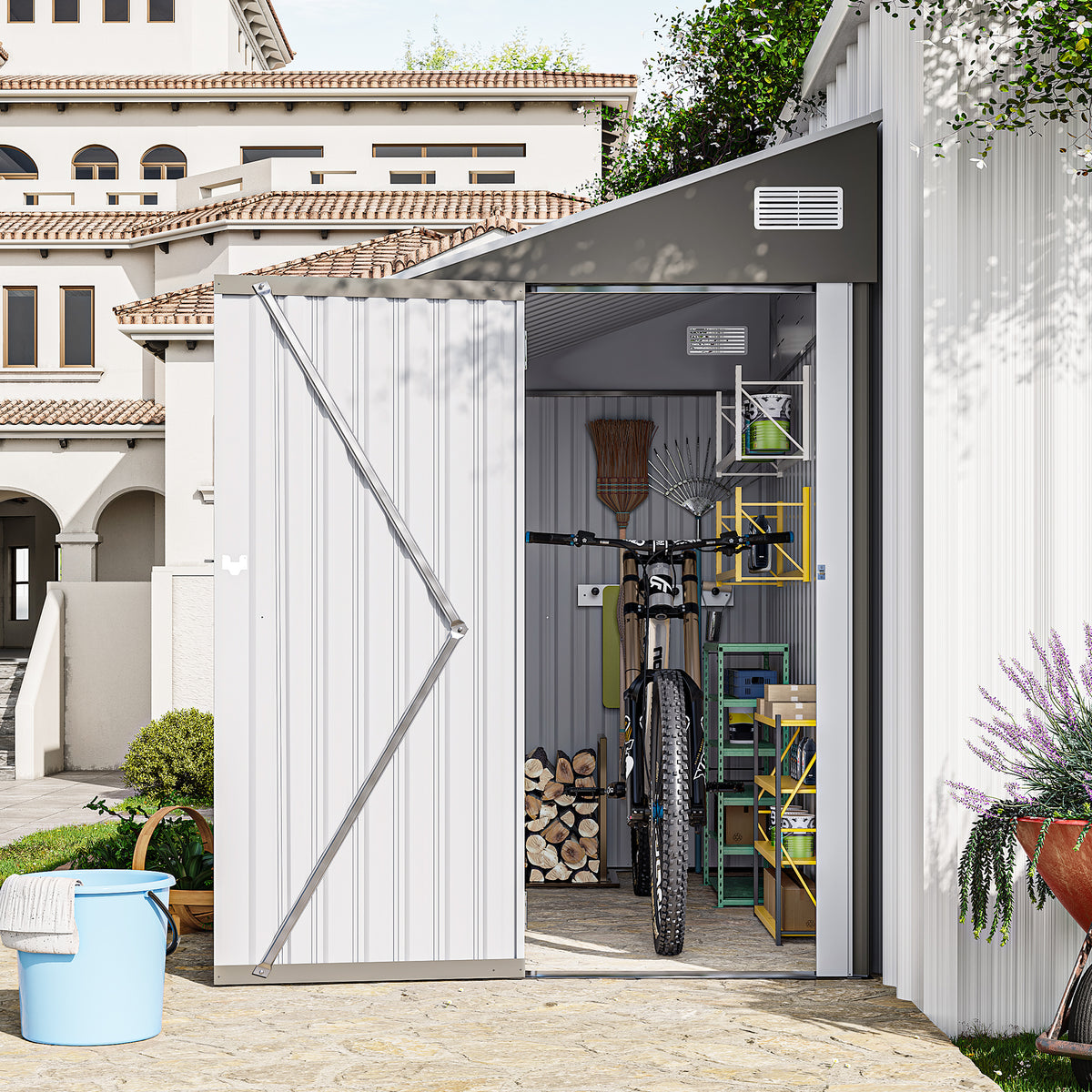 Campcraft Optional two-color storage shed, single hinge door with sloping roof, solid structural design, good ventilation, surface with protective film, and suitable for various scenarios
