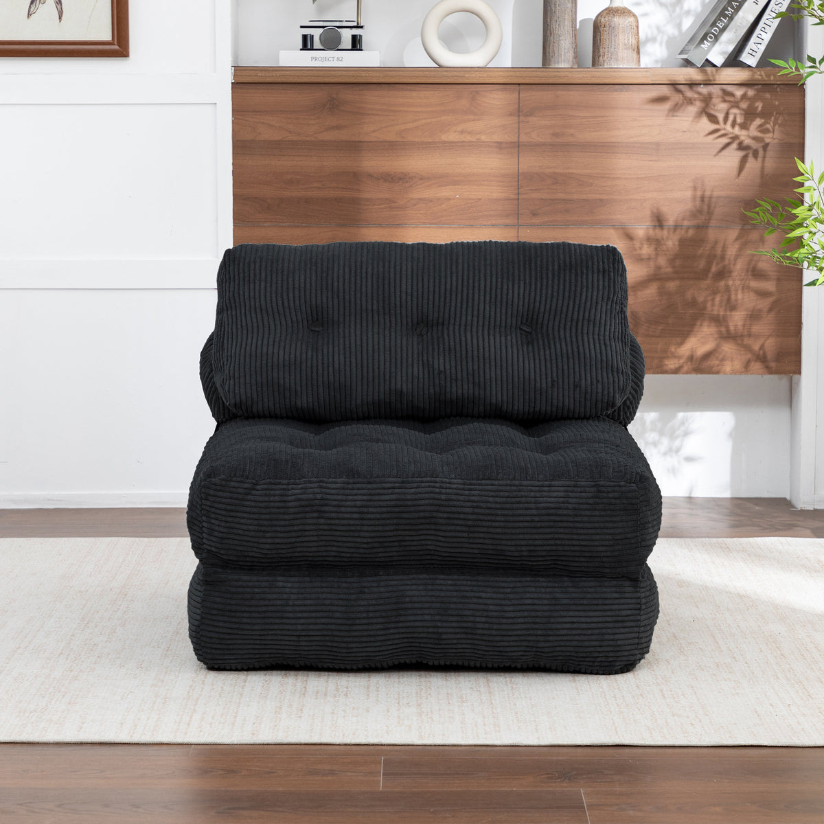 Folding Sofa Bed, Convertible Sleeper Chair with Pillow Foldable Mattress with Back Support, Portable Fold Out Chair Bed Comfy Floor Sofa Lounge for Living Room Bedroom, Black , Single